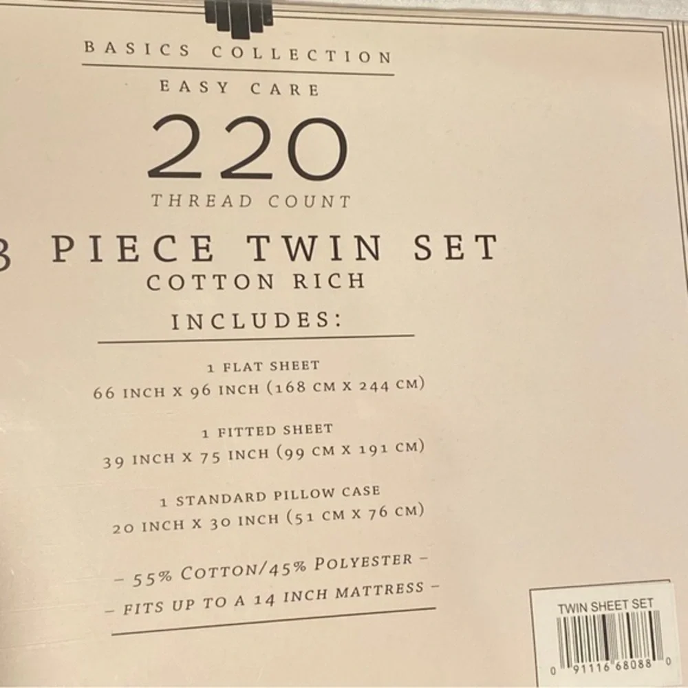 New Twin Sheet Set Blue White Geometric Pretty 220 Thread 3-Piece Basics Collect